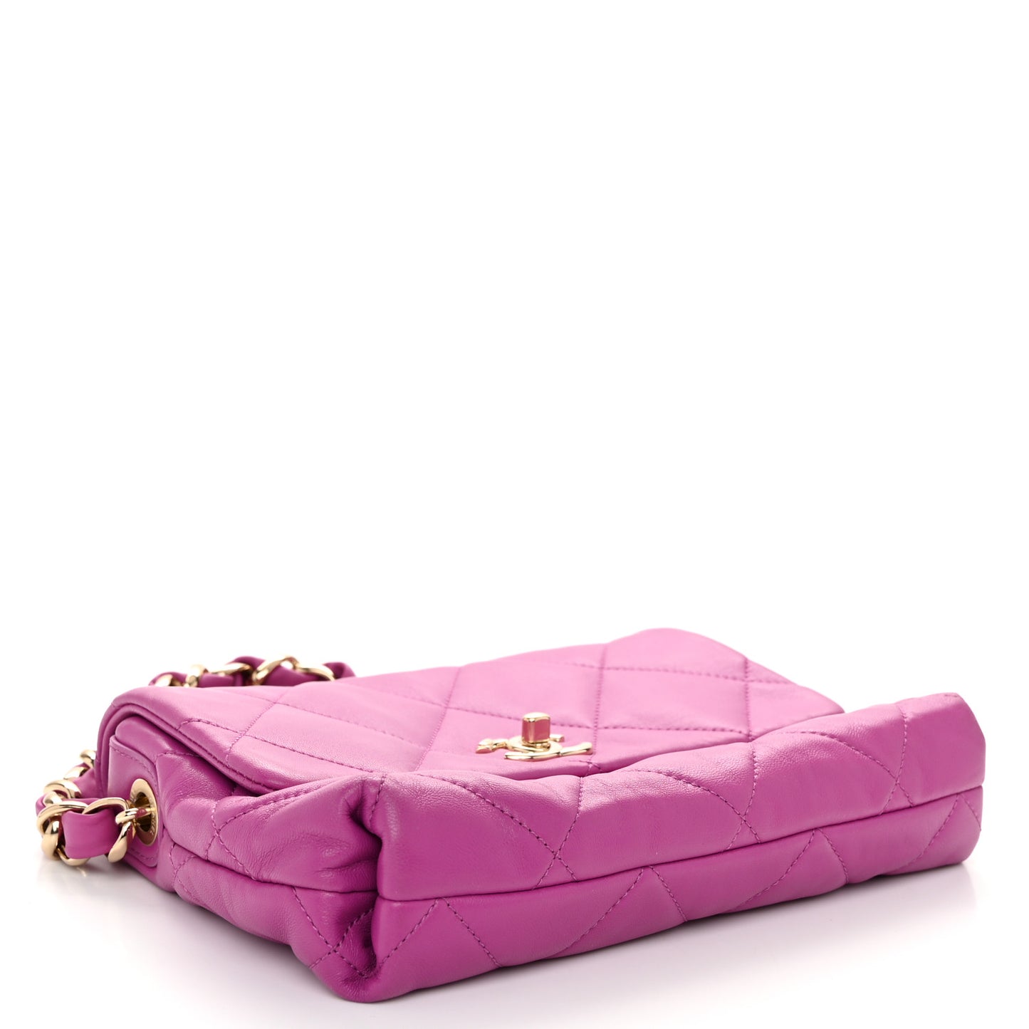 Lambskin Quilted Small Logo Strap Flap Purple