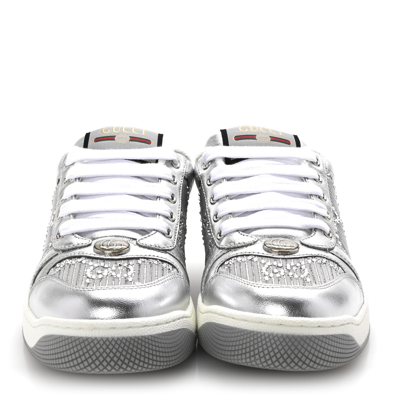Gucci Metallic Nappa Silk Crystals Womens Screener Sneakers 36.5 Silver Light Grey 3 of 11