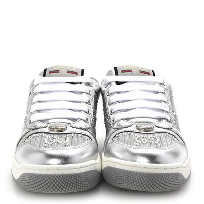 Gucci Metallic Nappa Silk Crystals Womens Screener Sneakers 36.5 Silver Light Grey 3 of 11