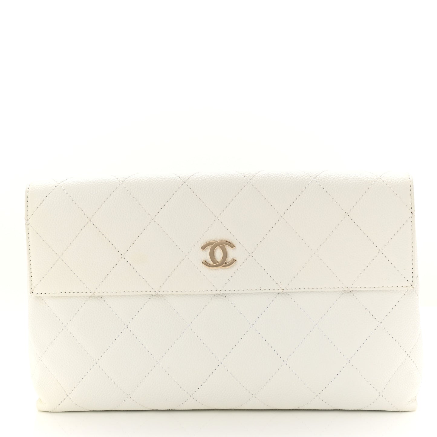 Caviar Quilted Tote With Clutch White