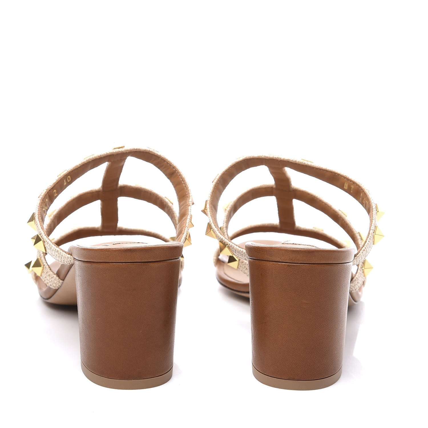 Valentino Garavani Raffia Calfskin Rockstud 60mm Caged Slide Sandals 40 Naturale 7 of 10