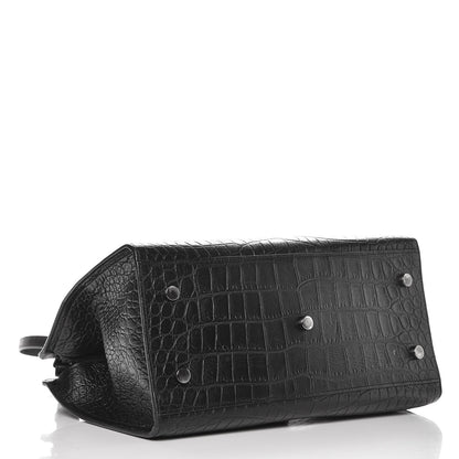 Saint Laurent Calfskin Crocodile Embossed Small Monogram Cabas Black 4 of 9