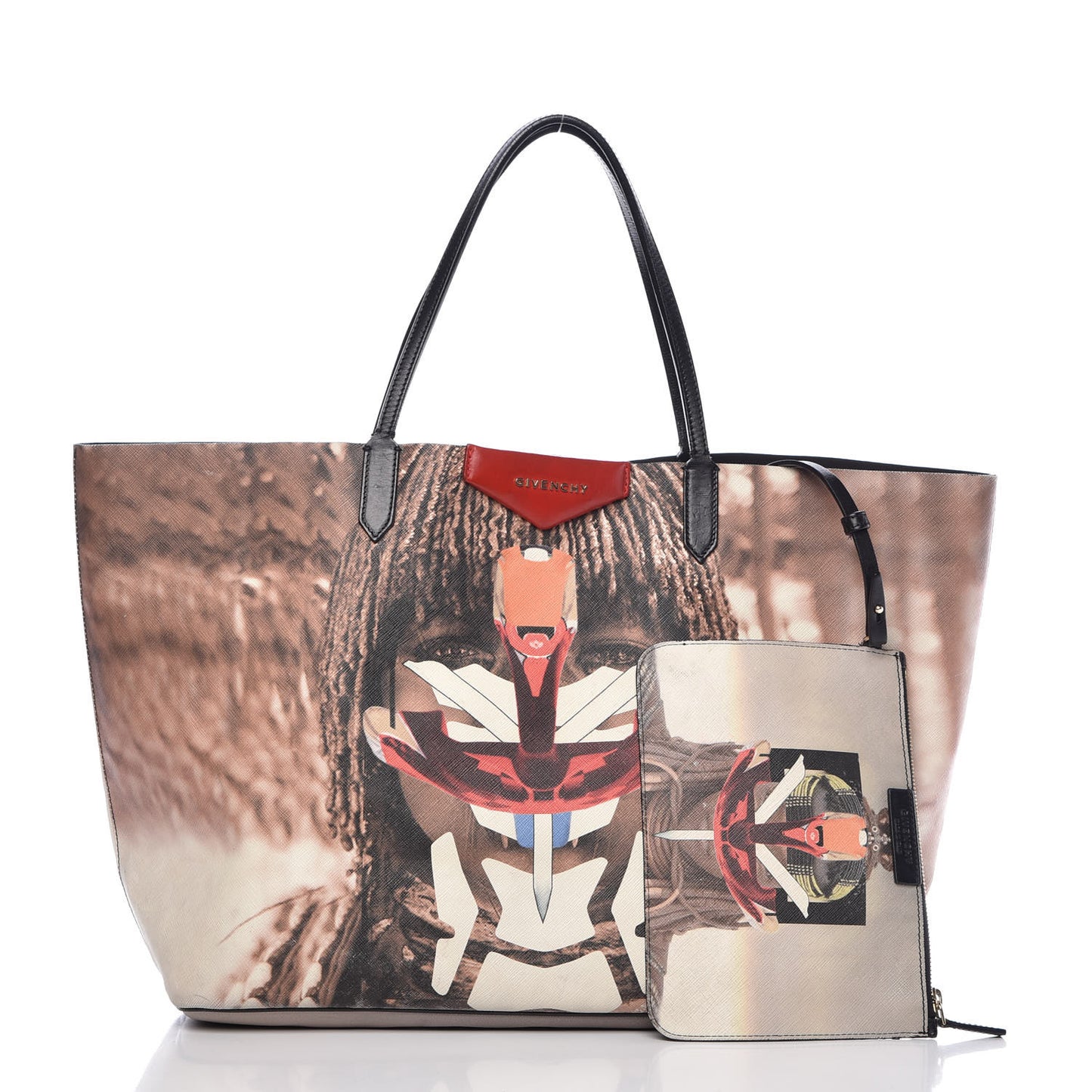 Textured Coated Canvas Tribal Girl Print Large Antigona Tote Multicolor