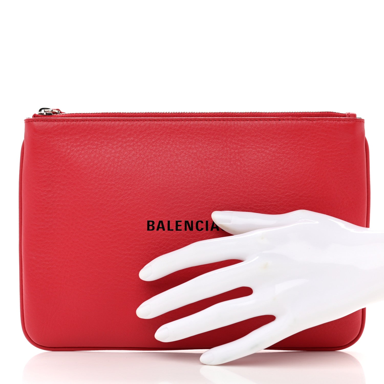 Balenciaga Calfskin Logo Large Zip Pouch Rouge Lantern Black 2 of 6