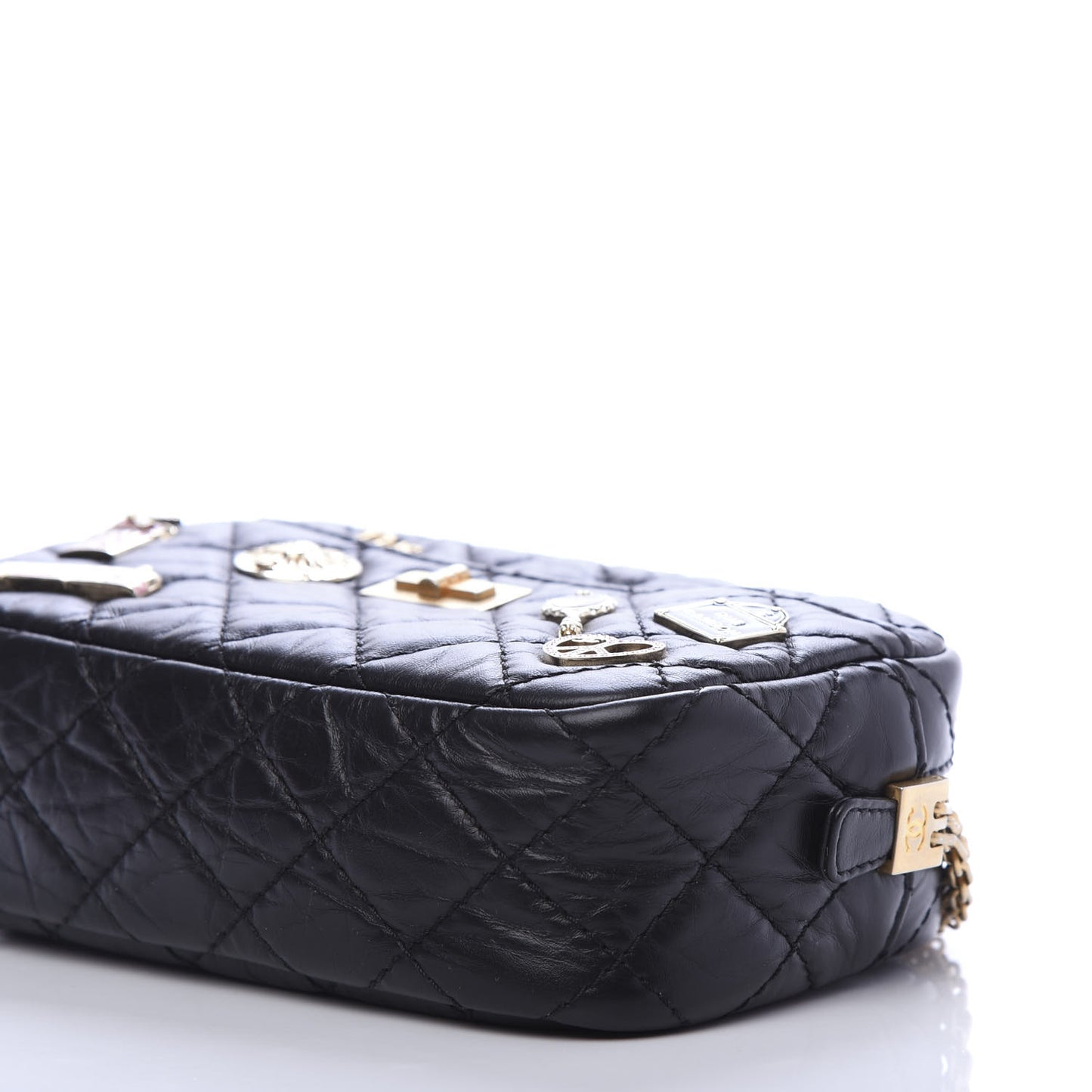 Aged Calfskin Quilted Mini Lucky Charm Reissue Camera Case Black