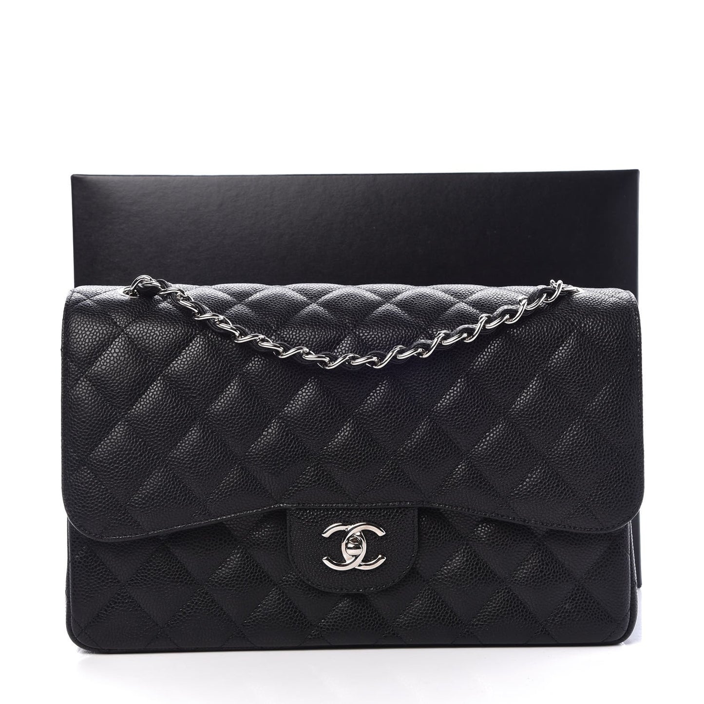 Caviar Quilted Jumbo Double Flap Black