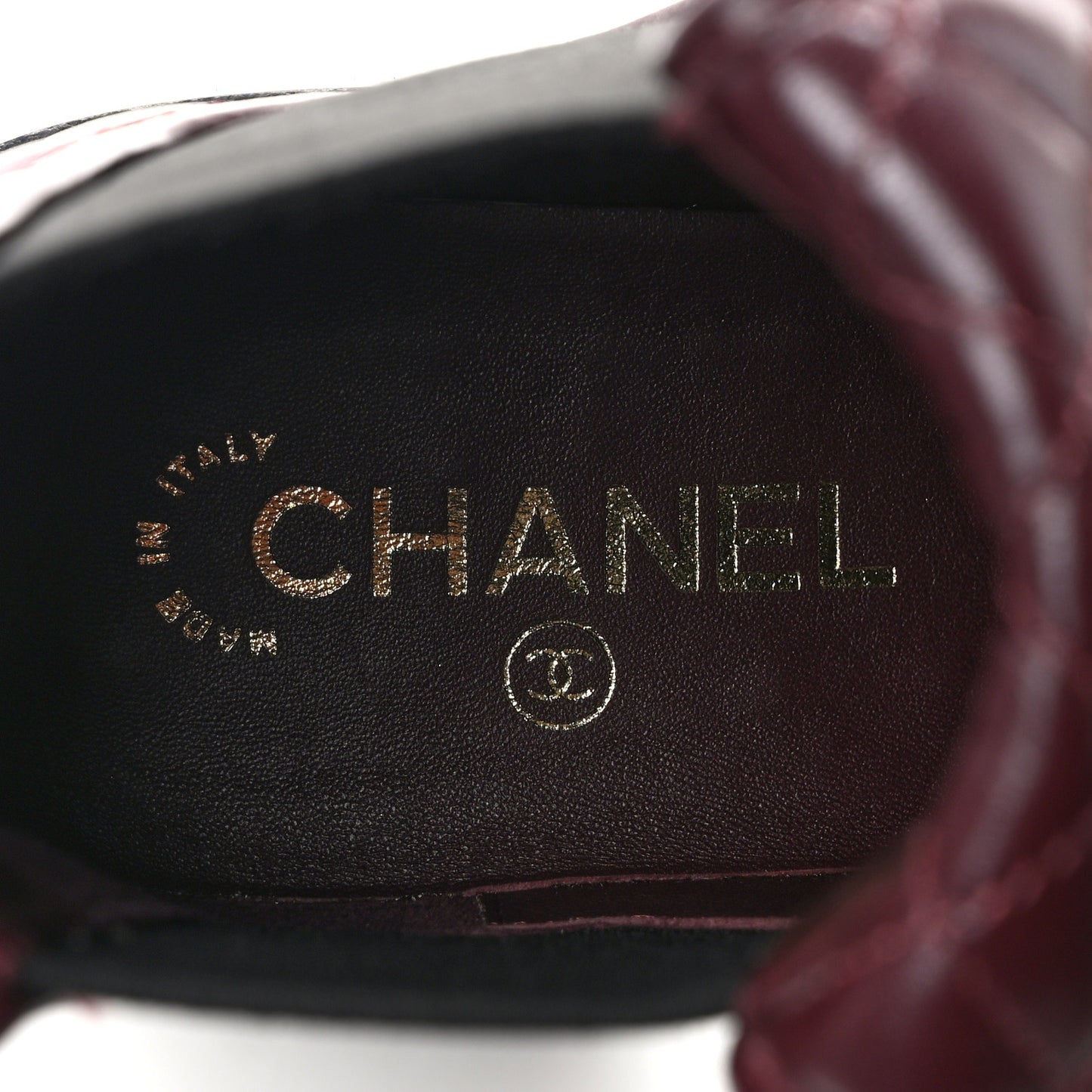 Lambskin Quilted Cap Toe CC Turnlock Booties 41 Burgundy Black