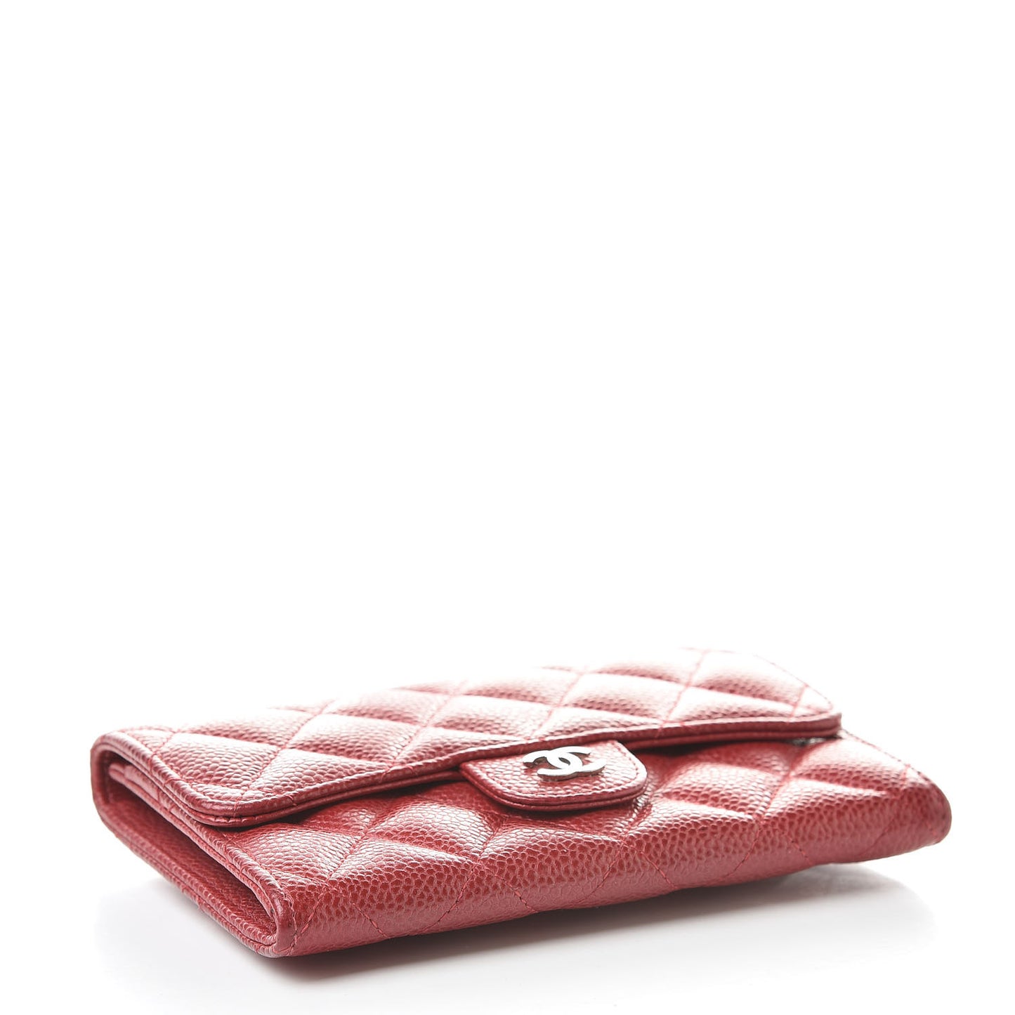 Pearly Caviar Quilted Medium Flap Wallet Red