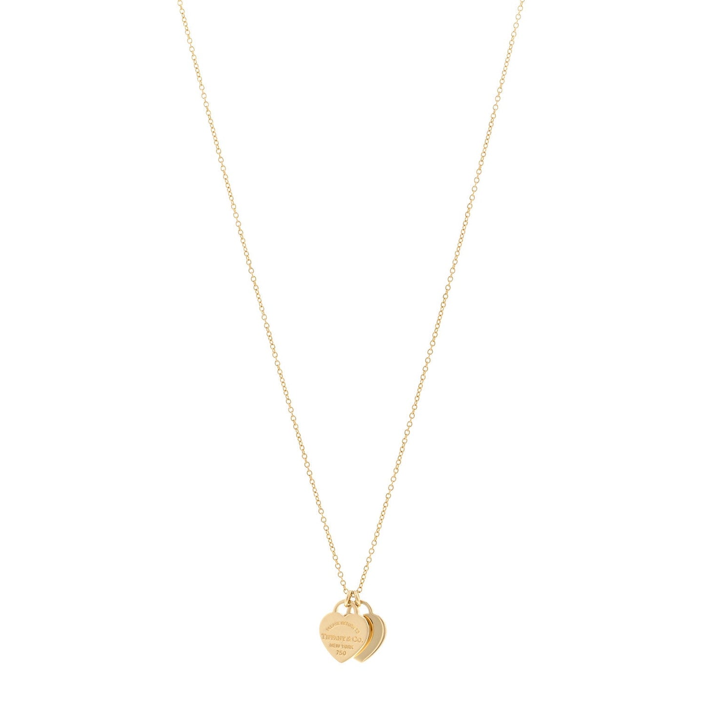 18K Yellow Gold Return to Tiffany Mini Double Heart Tag Pendant Necklace