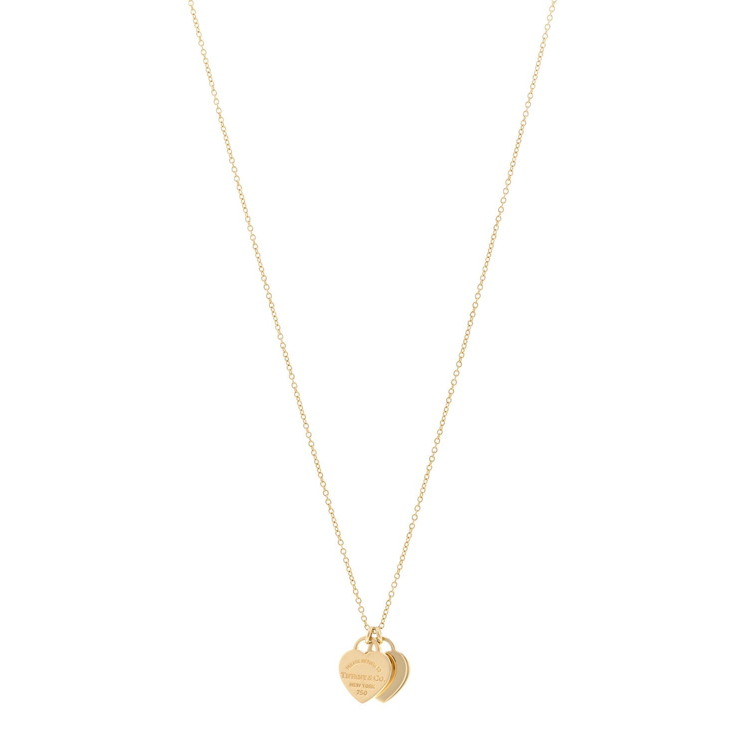 Tiffany 18K Yellow Gold Return to Tiffany Mini Double Heart Tag Pendant Necklace 1 of 5