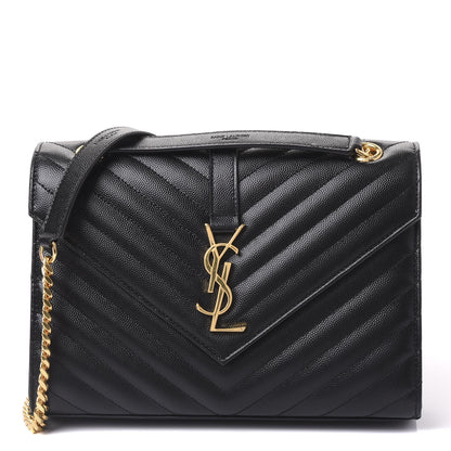 Saint Laurent Grain De Poudre Matelasse Chevron Medium Monogram Satchel Black 1 of 8