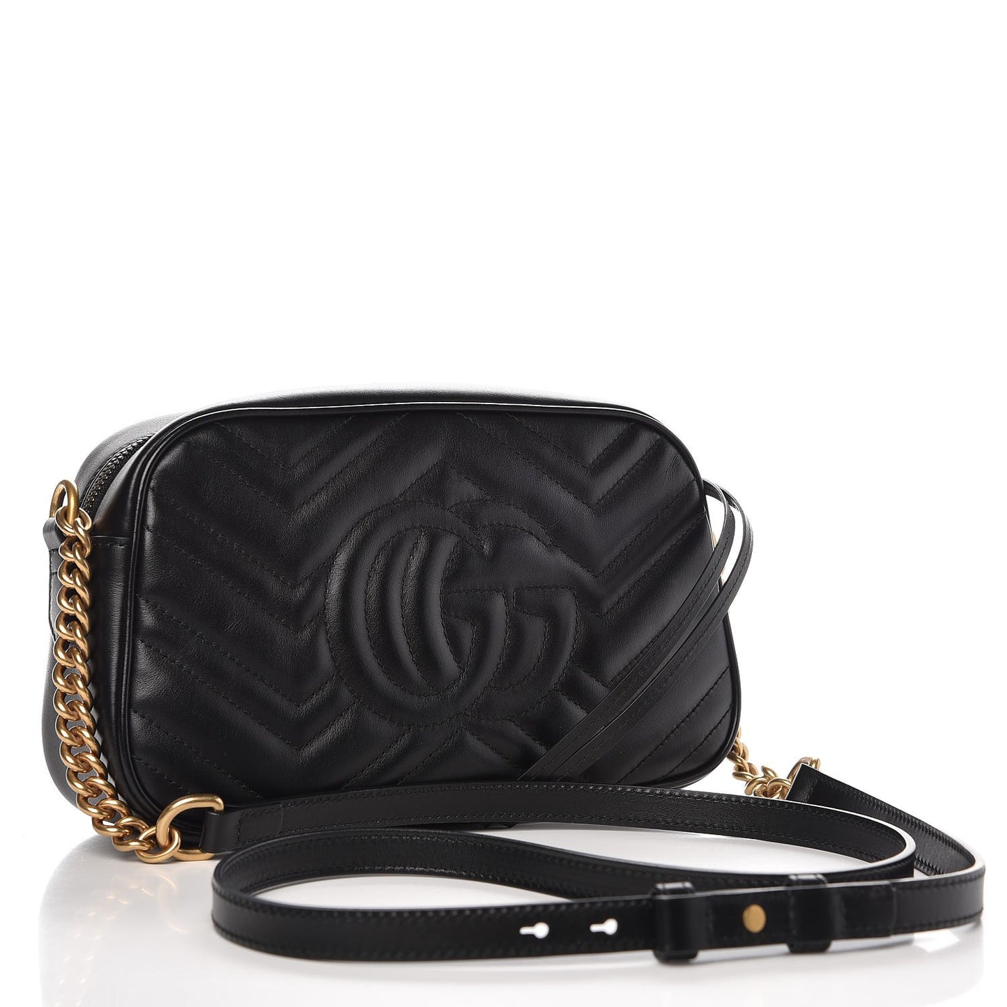 Calfskin Matelasse Small GG Marmont Chain Shoulder Bag Black