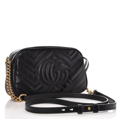 Gucci Calfskin Matelasse Small GG Marmont Chain Shoulder Bag Black 3 of 7