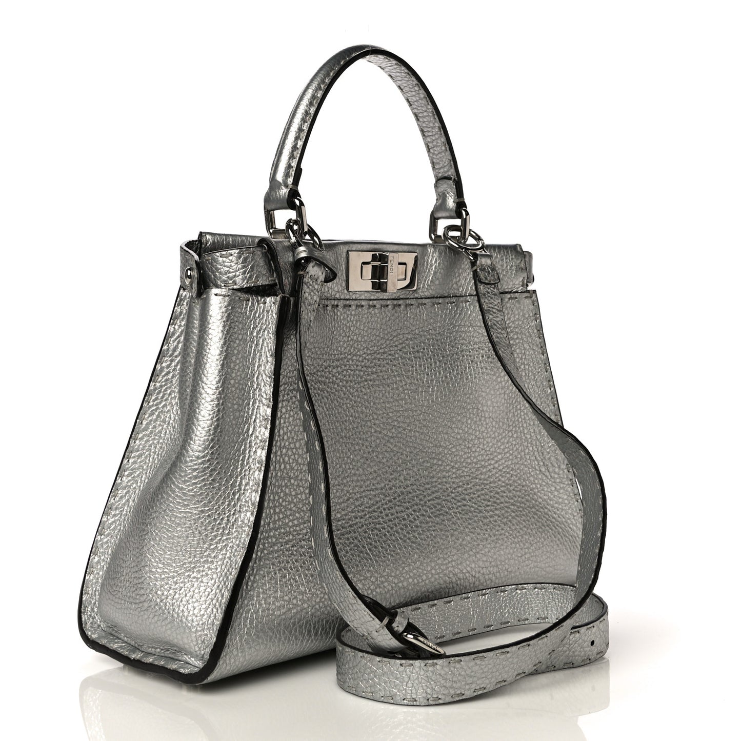 Cuoio Romano Lux Selleria Medium Peekaboo Iconic Satchel Argento