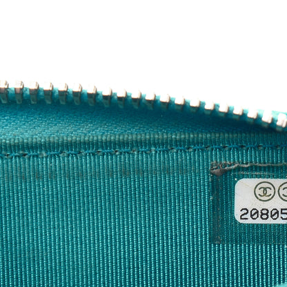 Chanel Patent Chevron Quilted Zip Around Coin Purse Turquoise 7 of 11