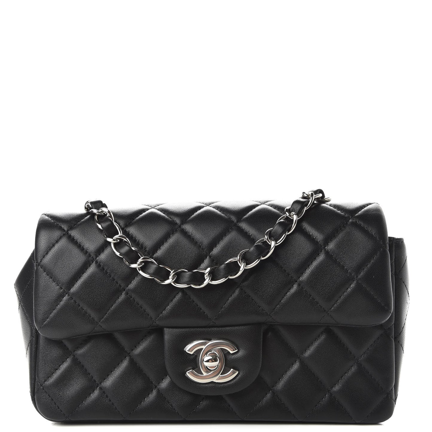 Lambskin Quilted Mini Rectangular Flap Black