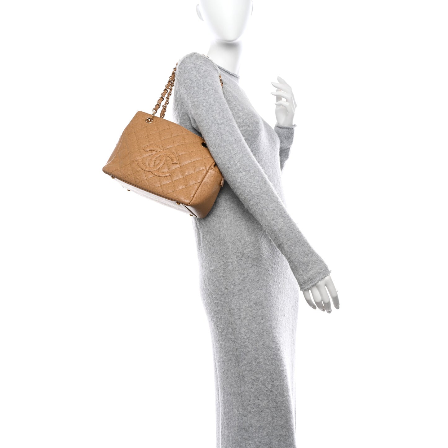 Caviar Quilted Petit Timeless Tote PTT Dark Beige