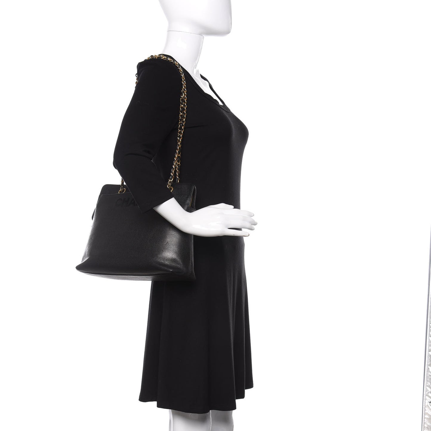 Caviar Logo Shoulder Bag Black