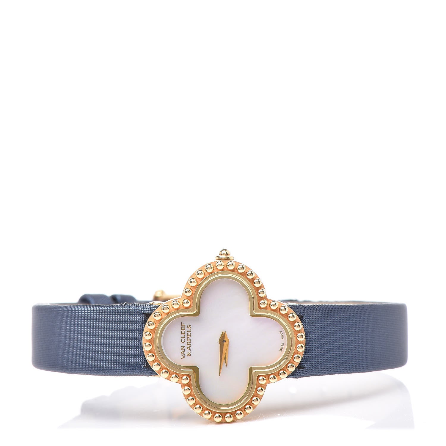 Van Cleef & Arpels 18K Yellow Gold Satin Mother of Pearl 26mm Alhambra Quartz Watch 3 of 9