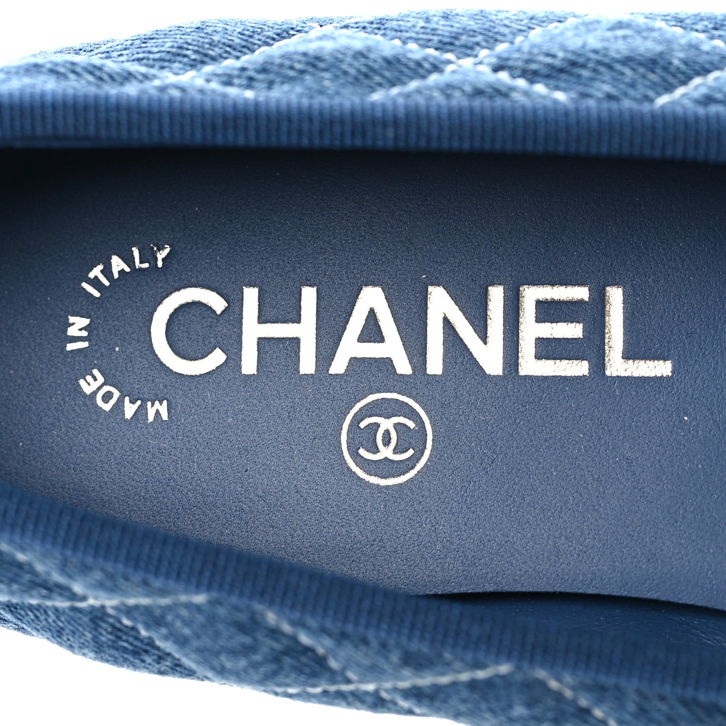 Washed Denim Quilted Cap Toe CC Ballerina Flats 39 Blue