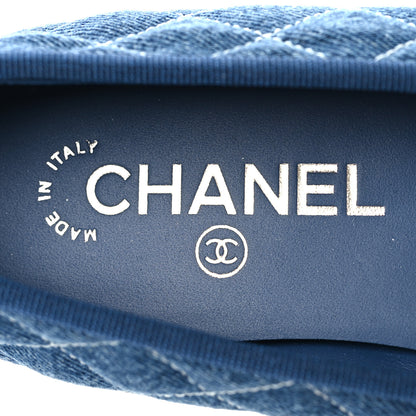 Chanel Washed Denim Quilted Cap Toe CC Ballerina Flats 39 Blue 9 of 10