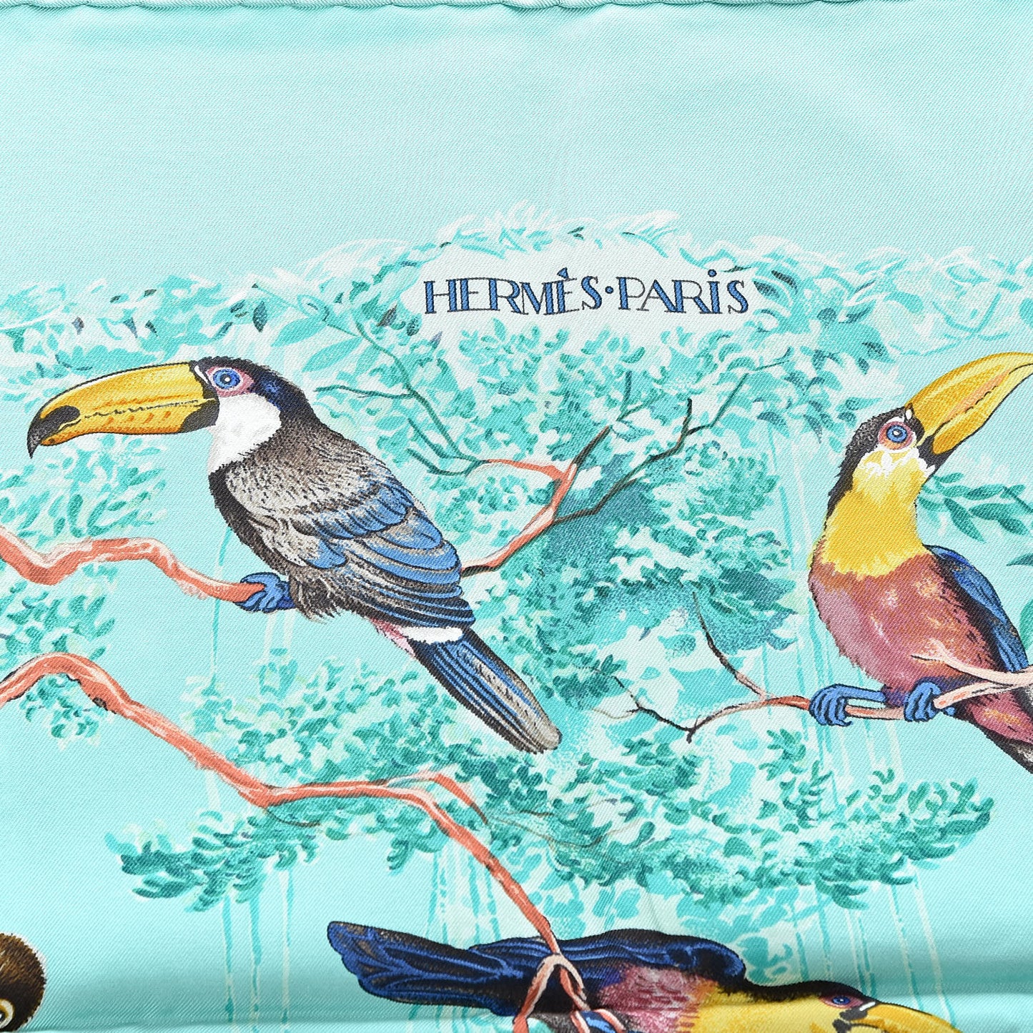 Silk Wash Equateur 90 Scarf Aqua Emeraude Fauve