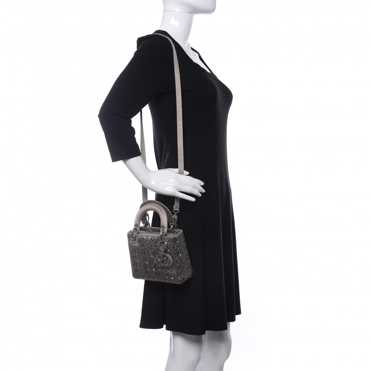 Satin Crystal Cannage Mini Lady Dior Gray