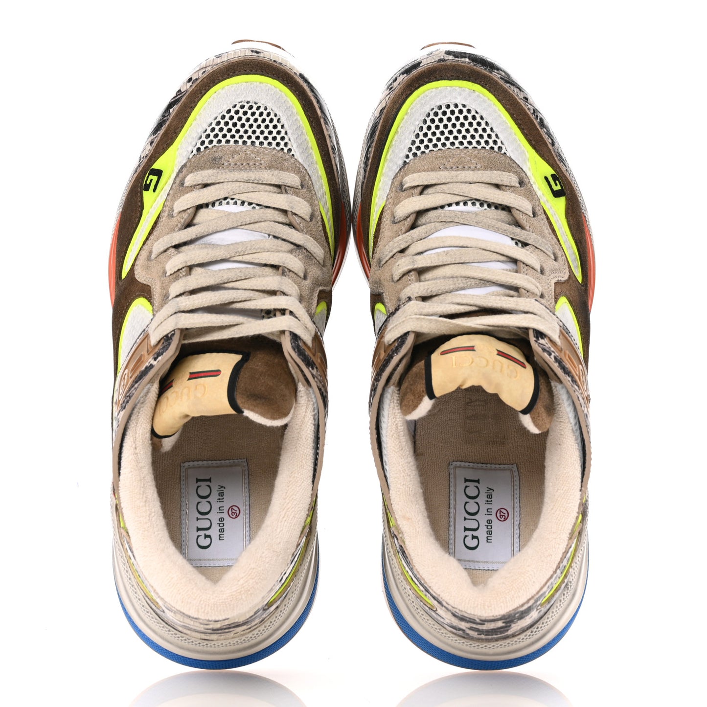 Suede Calfskin Tejus Printed Womens Ultrapace Sneakers 37 Natural Ardesia Neon Yellow