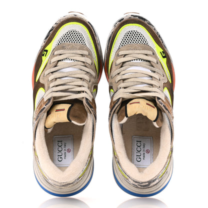 Gucci Suede Calfskin Tejus Printed Womens Ultrapace Sneakers 37 Natural Ardesia Neon Yellow 2 of 9