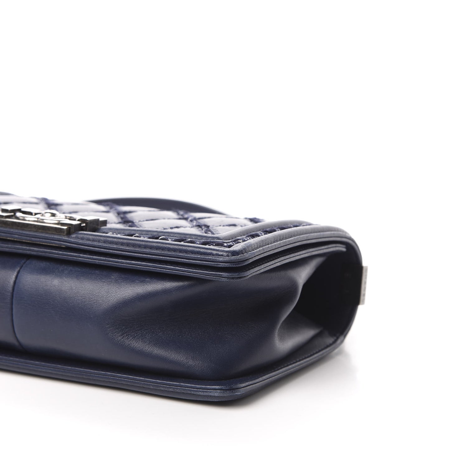 Calfskin Tweed Double Stitch Medium Boy Flap Navy Blue