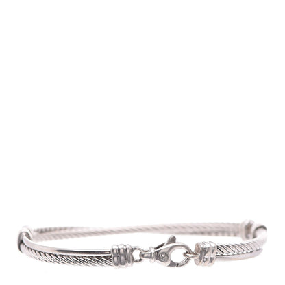 David Yurman Sterling Silver 14K White Gold Diamond 3mm Crossover Bracelet 3 of 5
