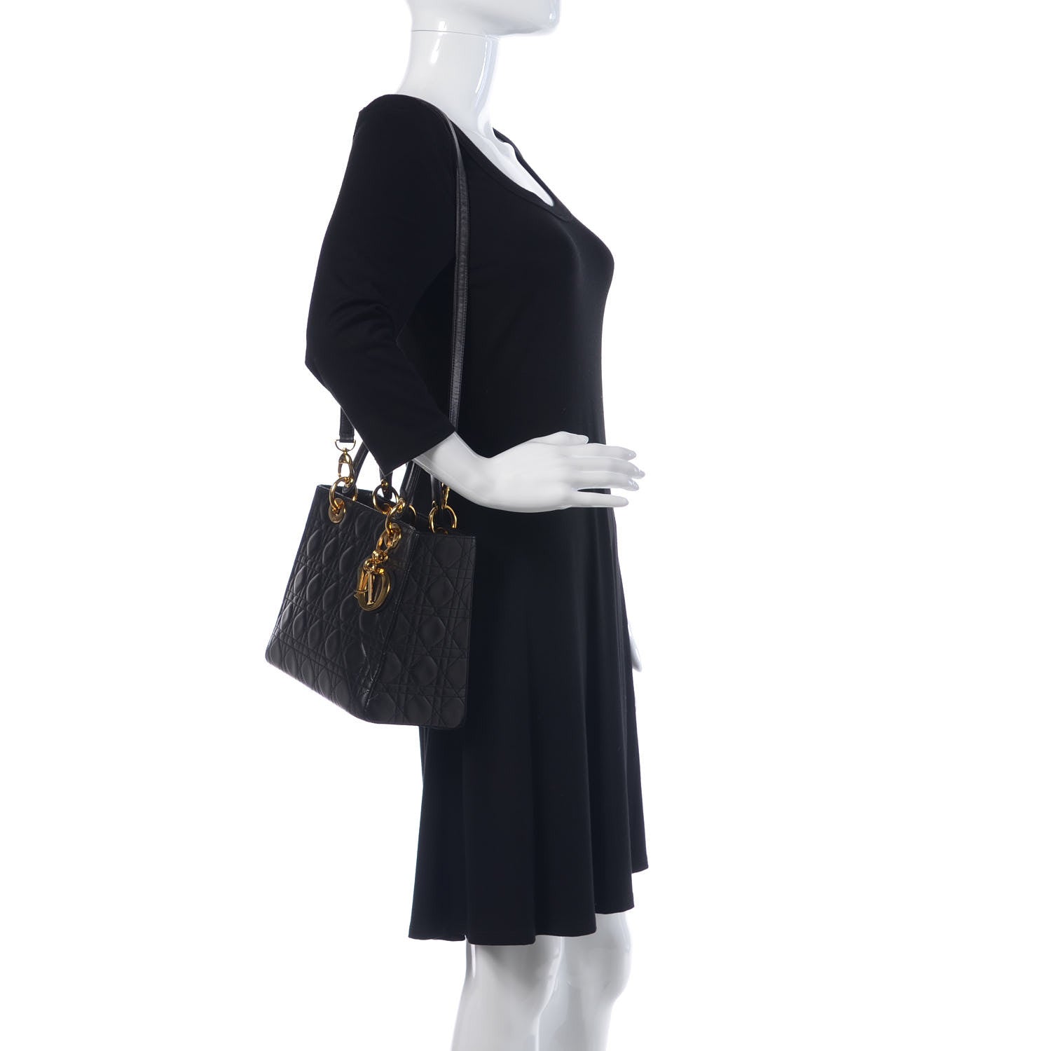 Christian Dior Lambskin Cannage Medium Lady Dior Black 2 of 10