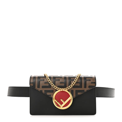 Fendi Vitello Liberty F is Fendi Bi-Color FF 1974 Embossed Envelope Belt Bag Maya Black 1 of 10