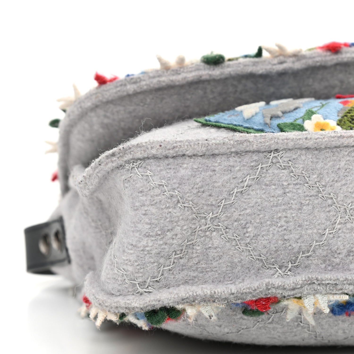 Chanel Felt Embroidered Small Crest Austrian Satchel Light Grey 14 of 15