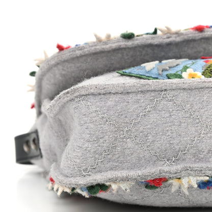Chanel Felt Embroidered Small Crest Austrian Satchel Light Grey 14 of 15