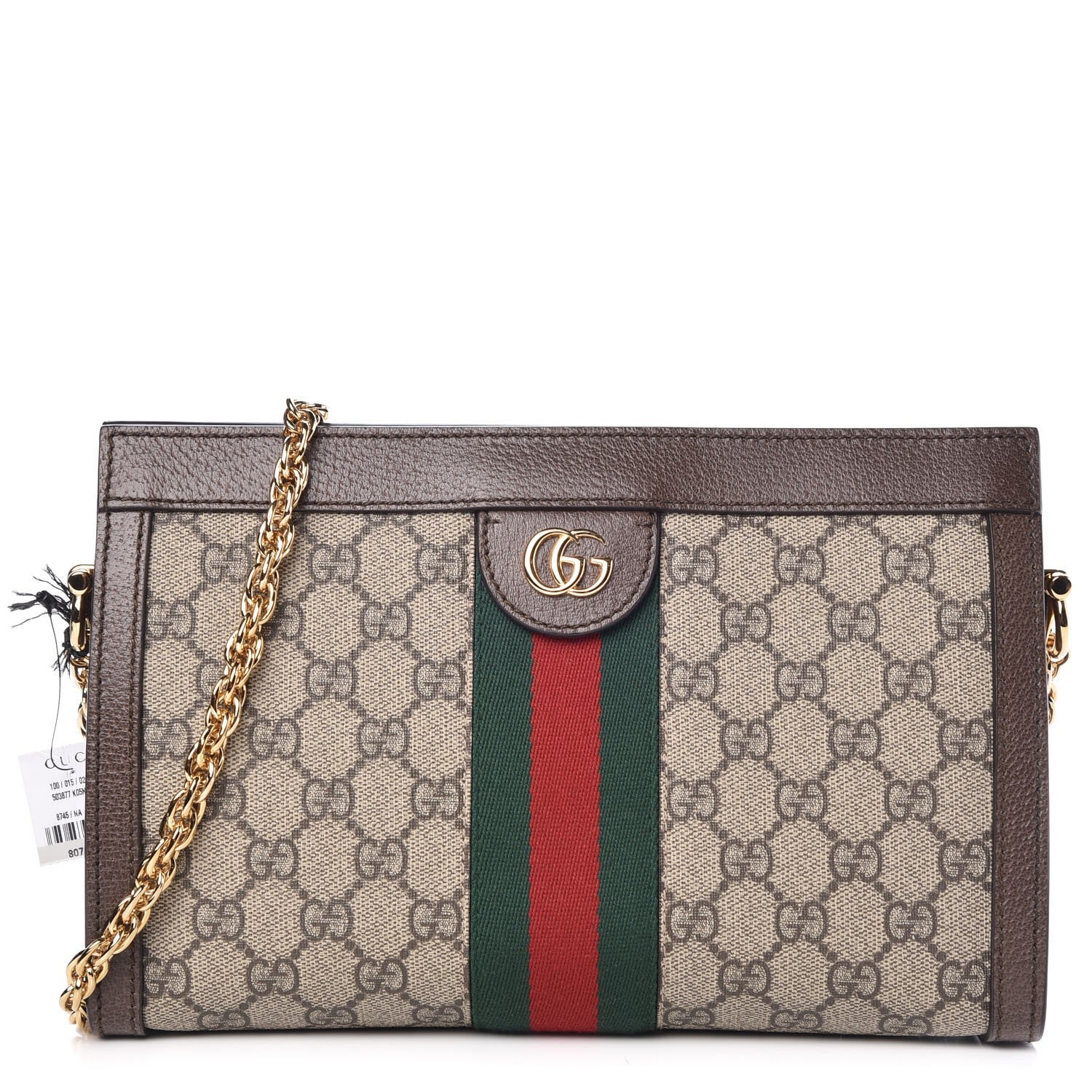 Gucci GG Supreme Monogram Web Small Ophidia Chain Shoulder Bag Brown 1 of 8