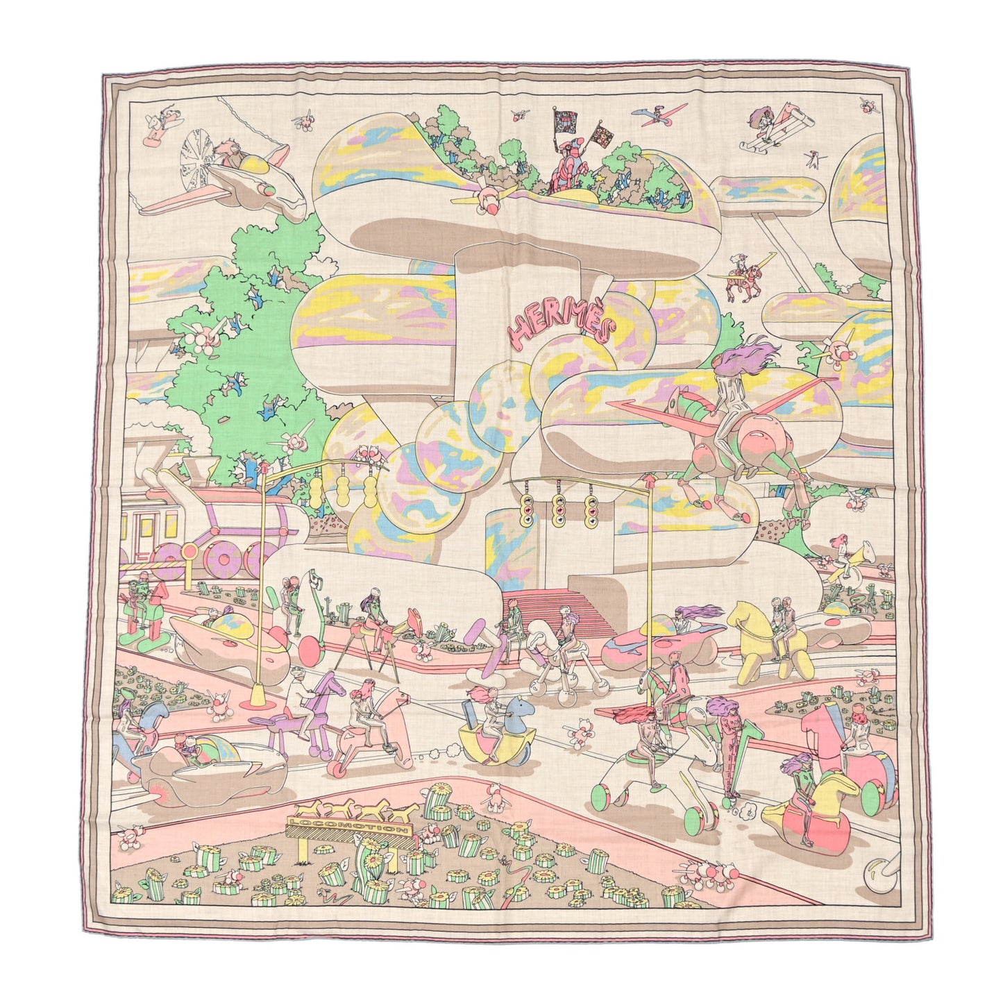 Cashmere Silk Locomotion Shawl 140 Naturel Vert Jaune