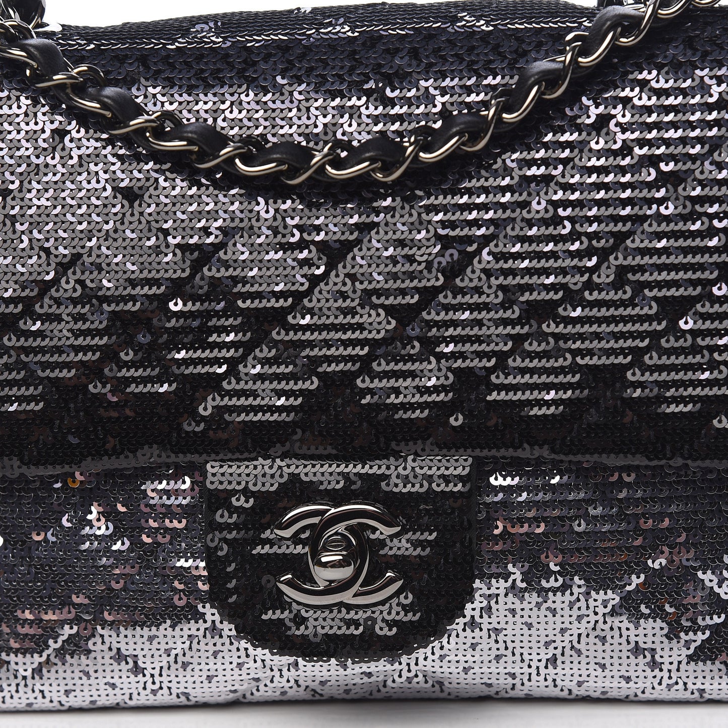Sequin Medium Single Flap Black Silver