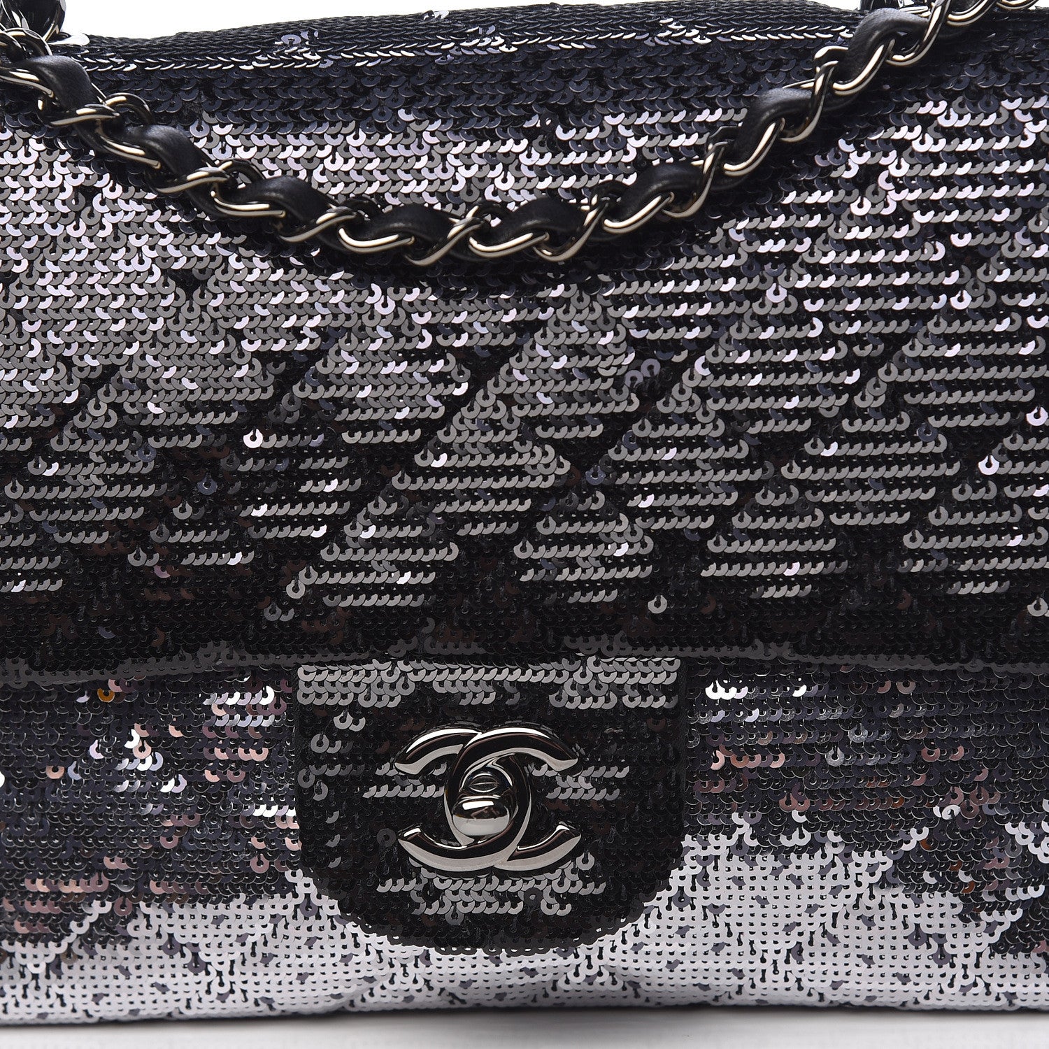 Chanel Sequin Medium Single Flap Black Silver 8 of 10