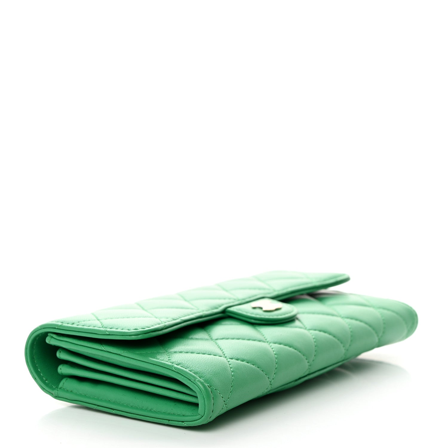Chanel Lambskin Quilted Large Gusset Flap Wallet Green 4 of 8