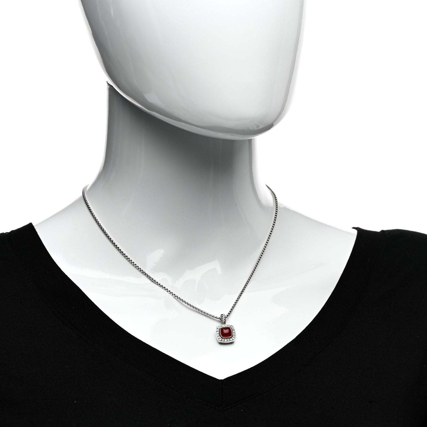 Sterling Silver Diamond Carnelian 7mm Petite Albion Pendant Necklace