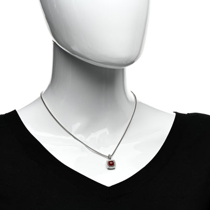 David Yurman Sterling Silver Diamond Carnelian 7mm Petite Albion Pendant Necklace 2 of 4