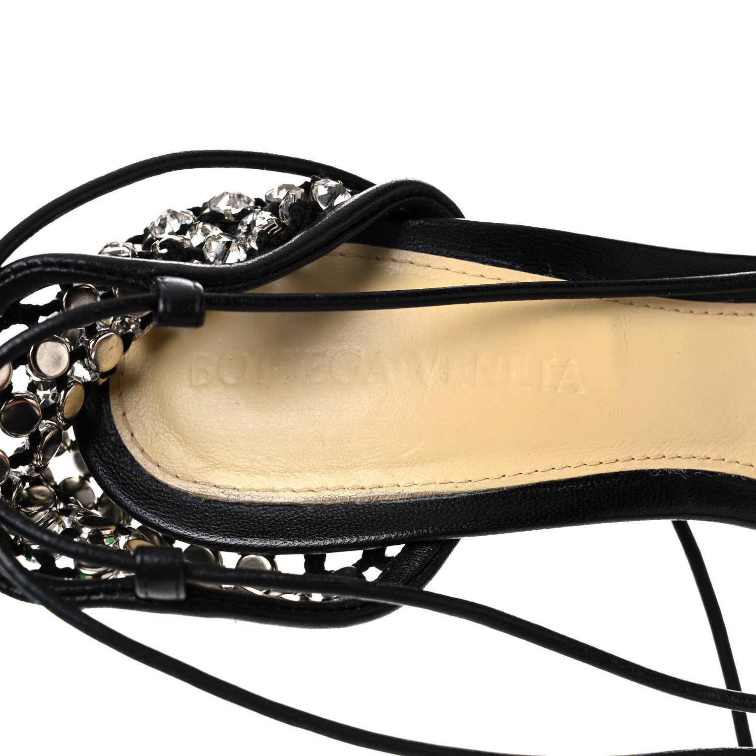 Bottega Veneta Mesh Nappa Crystal Embellished Sparkle Stretch Ankle Tie Sandals 36 Black 9 of 10