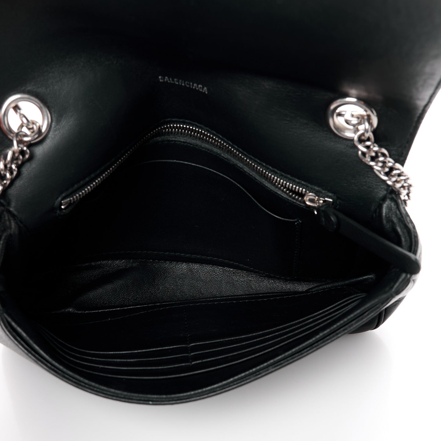 Pebbled Calfskin Logo Everyday Flap Chain Wallet Black