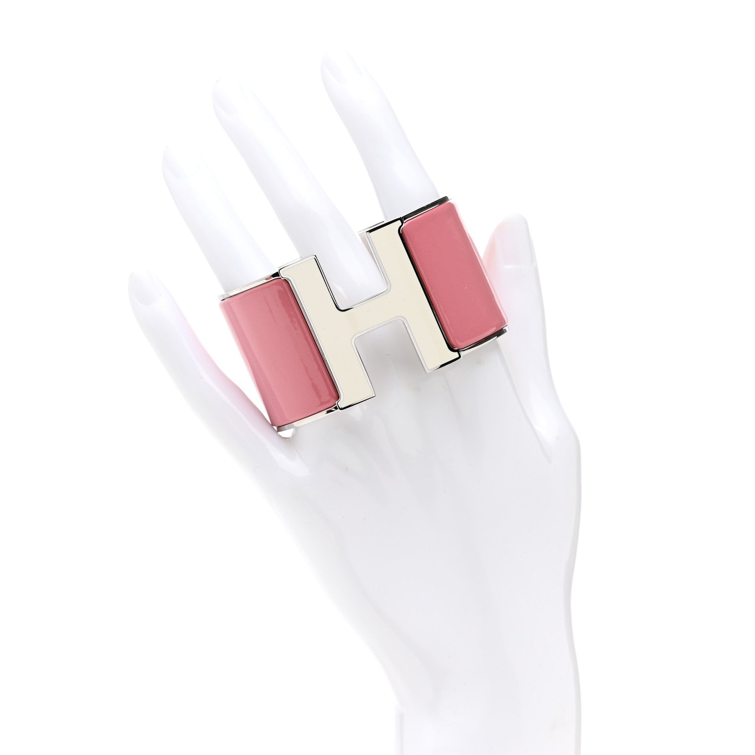 Hermes Enamel Extra Wide Clic Clac H Bracelet GM White Rose Velours 2 of 4