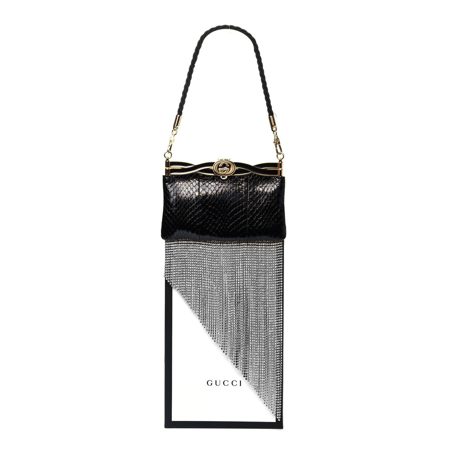 Snakeskin Crystal Fringe Broadway Evening Clutch Bag Black