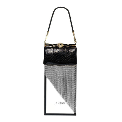 Gucci Snakeskin Crystal Fringe Broadway Evening Clutch Bag Black 10 of 10