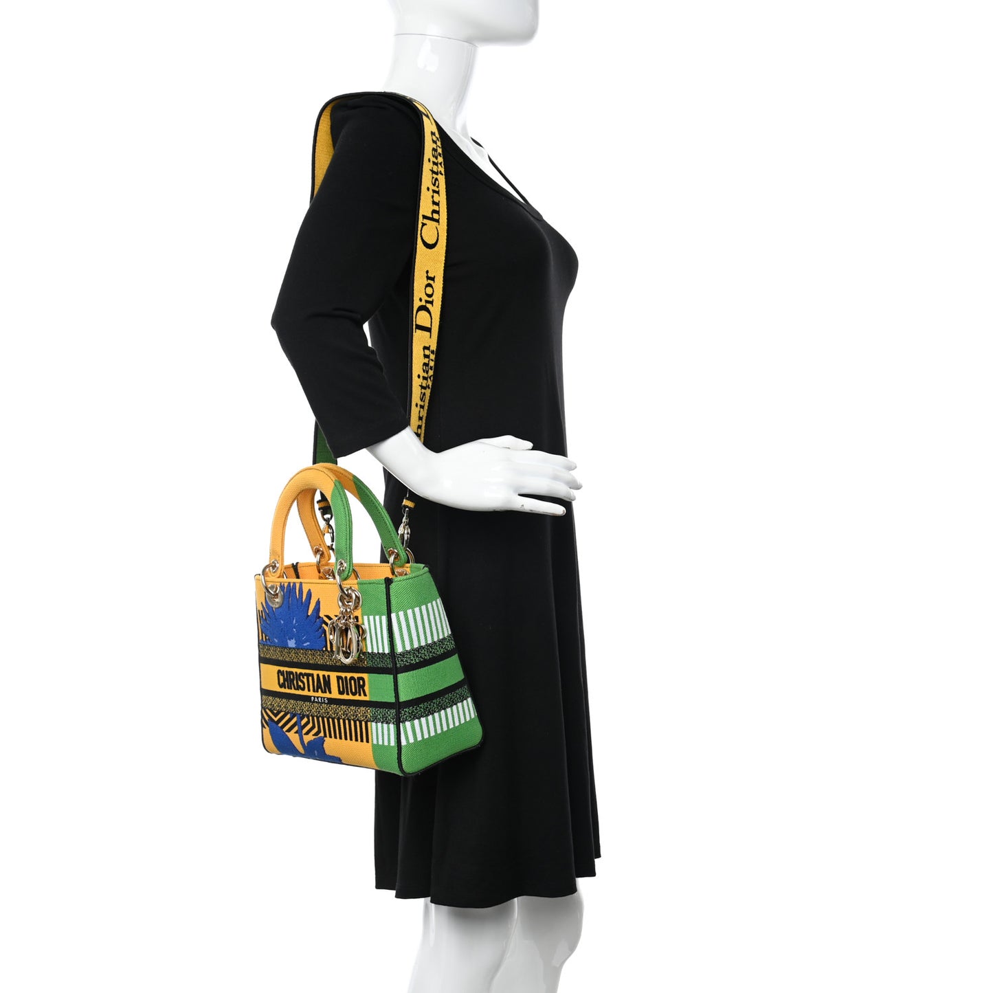 Canvas Embroidered Flower Pop Medium Lady D-Lite Bright Yellow Green
