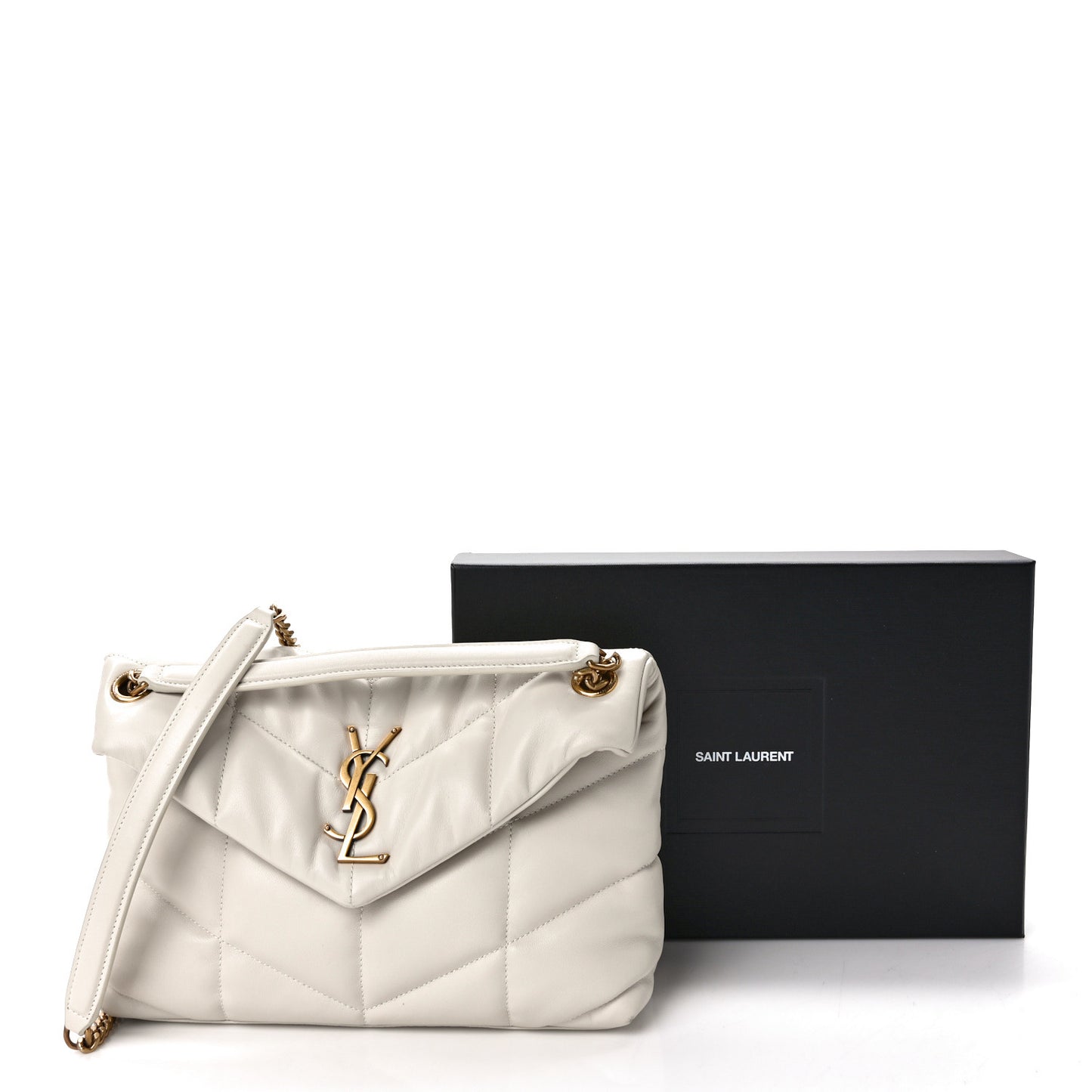 Lambskin Quilted Small Loulou Puffer Monogram Chain Satchel Crema Soft