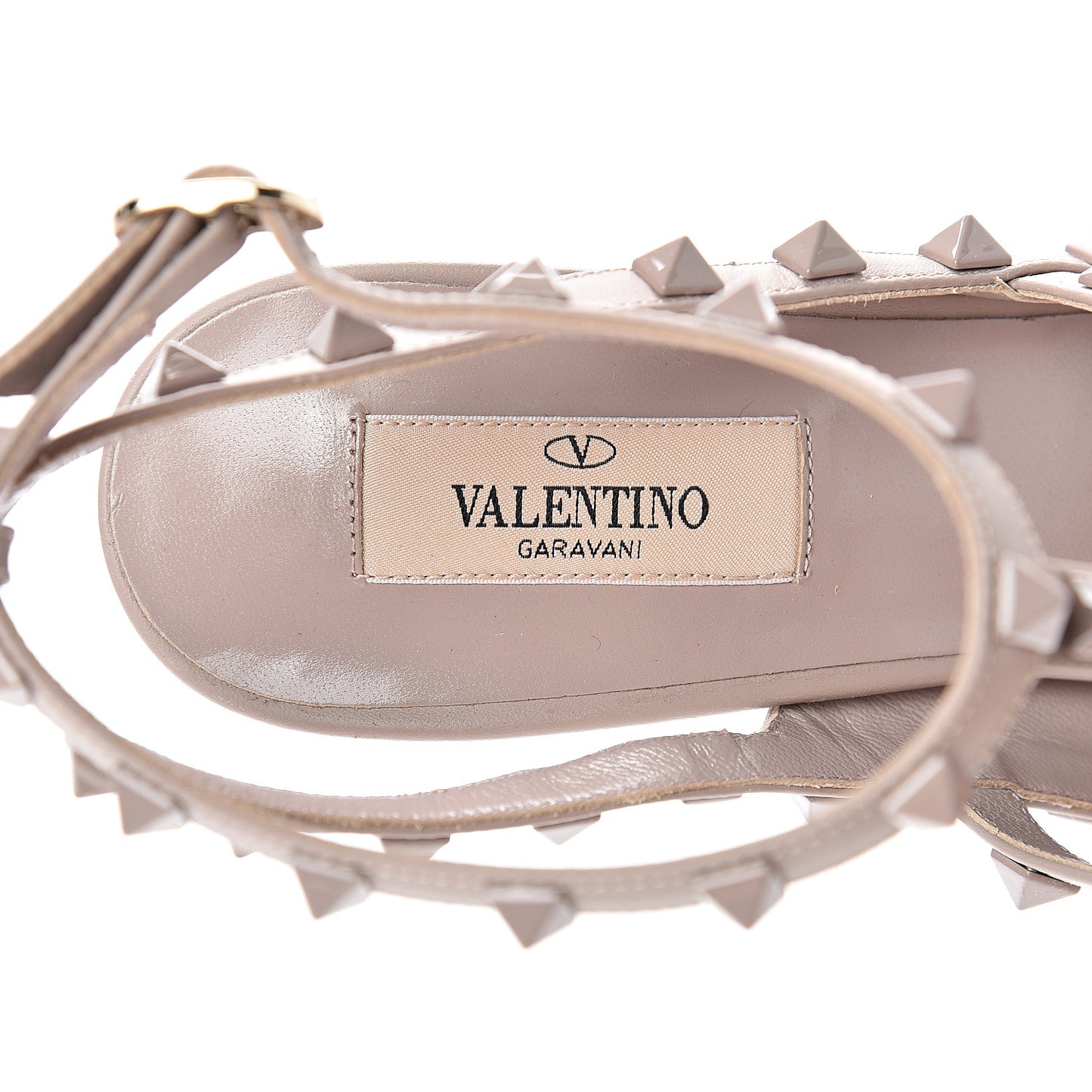 Calfskin Lacquered Monochrome Rockstud Ankle Strap 100mm Pumps 40.5 Poudre